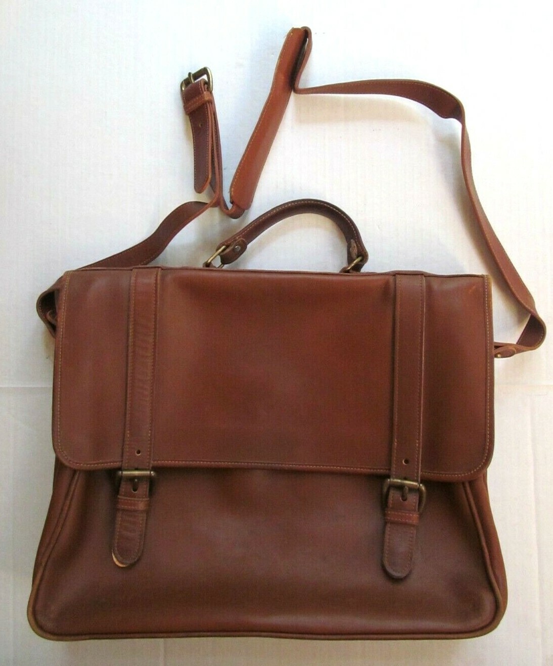 Green Fields ShafMaster Leather Co brown messenger attaché bag briefcase