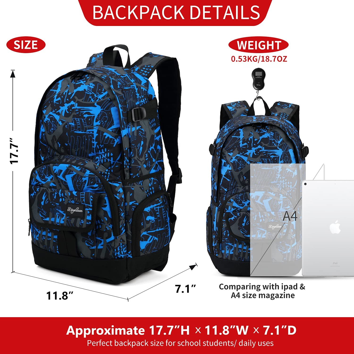School Backpack Travel Bag for Men & Women Lightweight College Back Pack with…