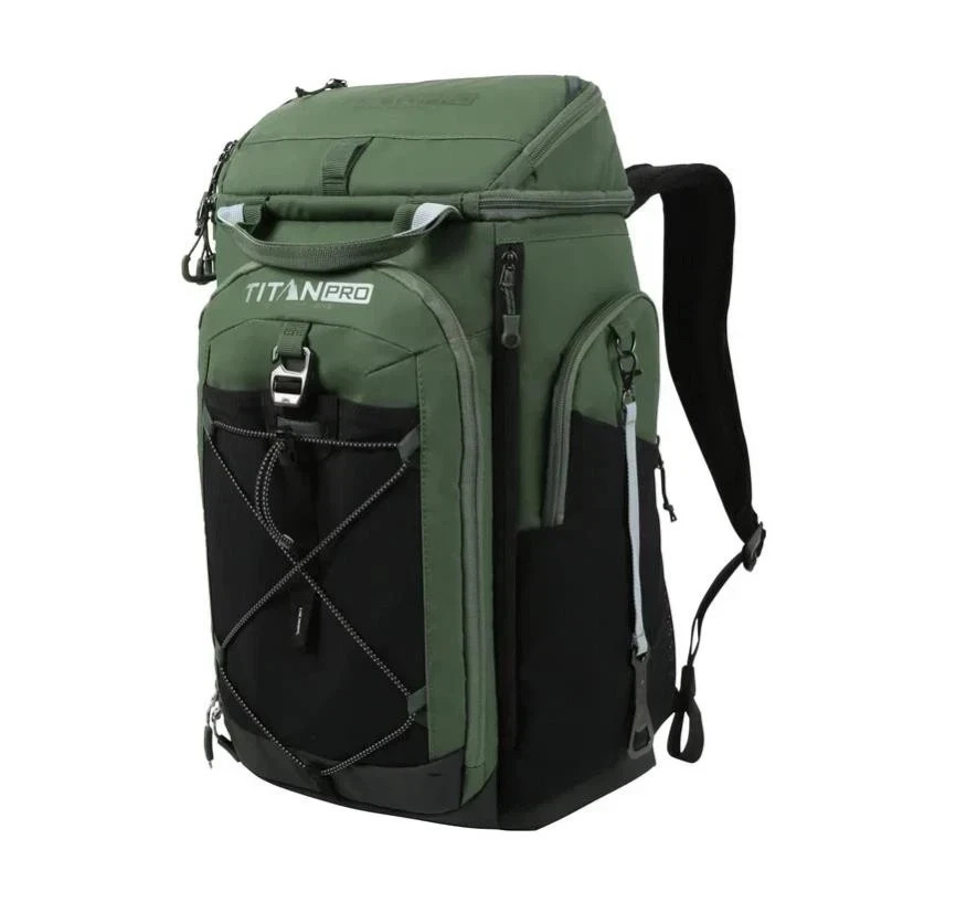 Titan PRO Backpack Cooler Green 26-Can Ice Walls Pockets Insulated Compartments