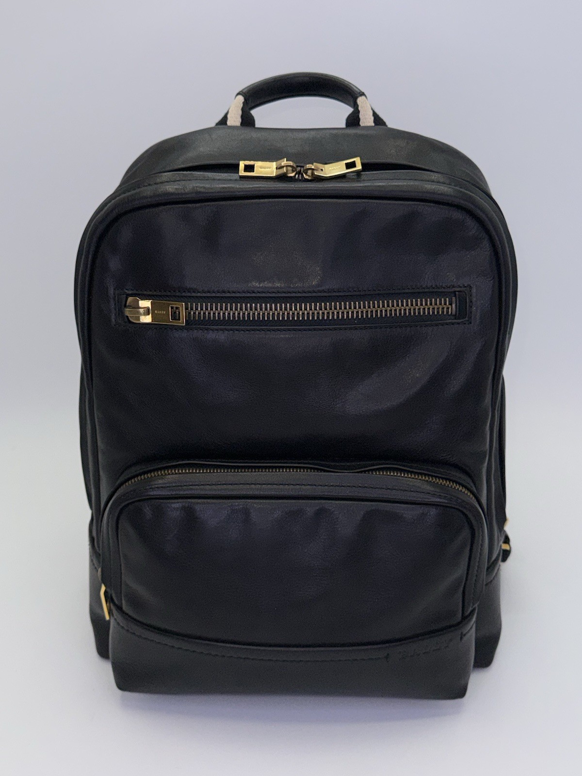 Bally Thunder Leather Backpack Black Calfskin Gold Hardware Luxury Designer Bag