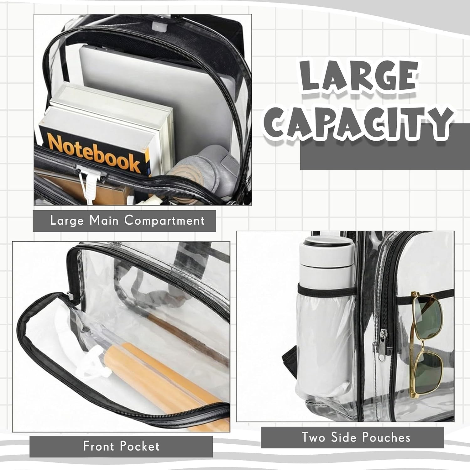 1 Pcs Clear Backpack for Stadium Events Heavy Duty PVC Transparent Bookbag for C