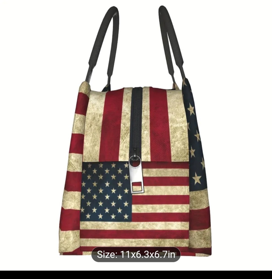 Flag Print Men’s Top Handle Bag Red White Blue Double Handles Zipper Patriotic
