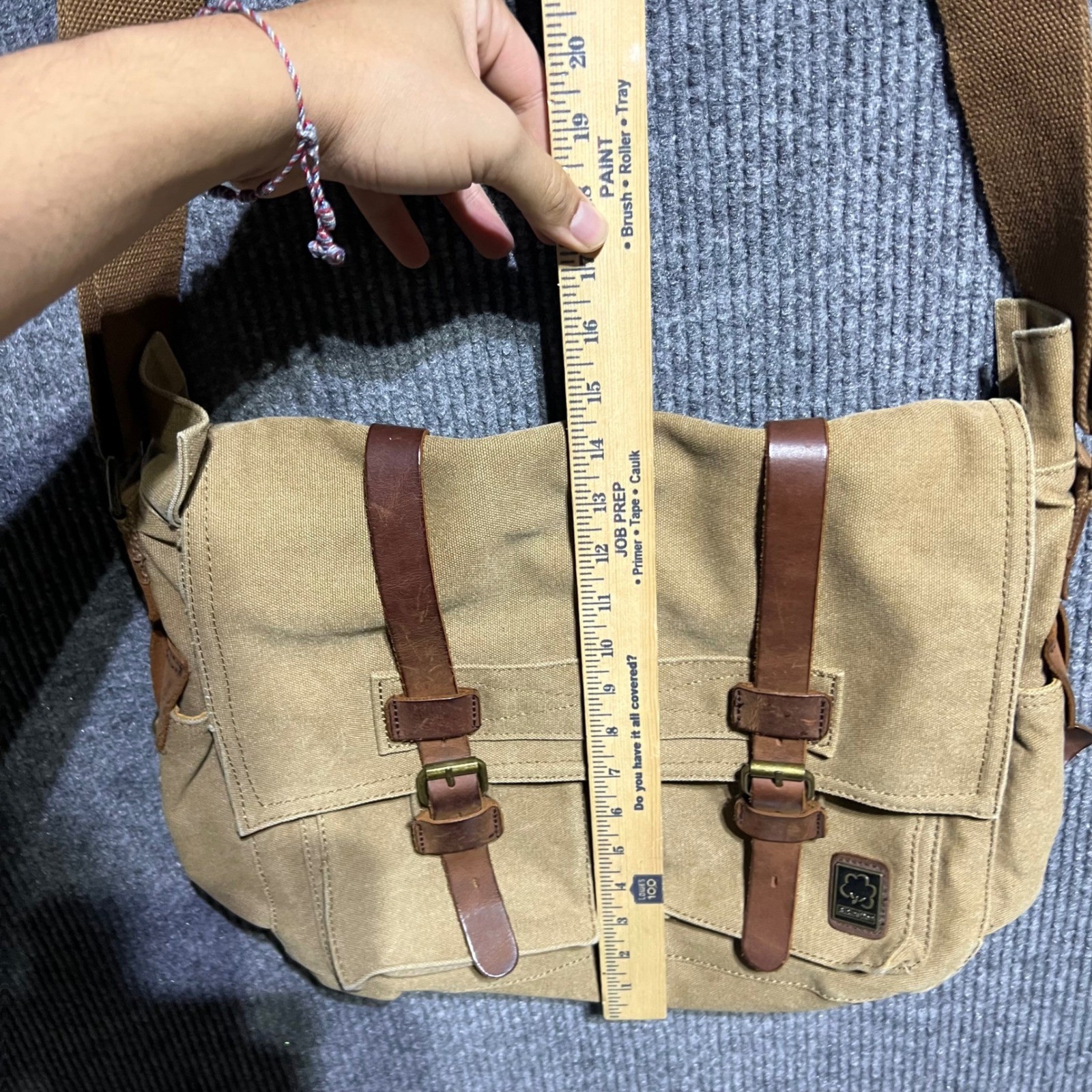 SC Cotton Messenger Bag Mens Large Tan Canvas Leather Trim Tactical Satchel