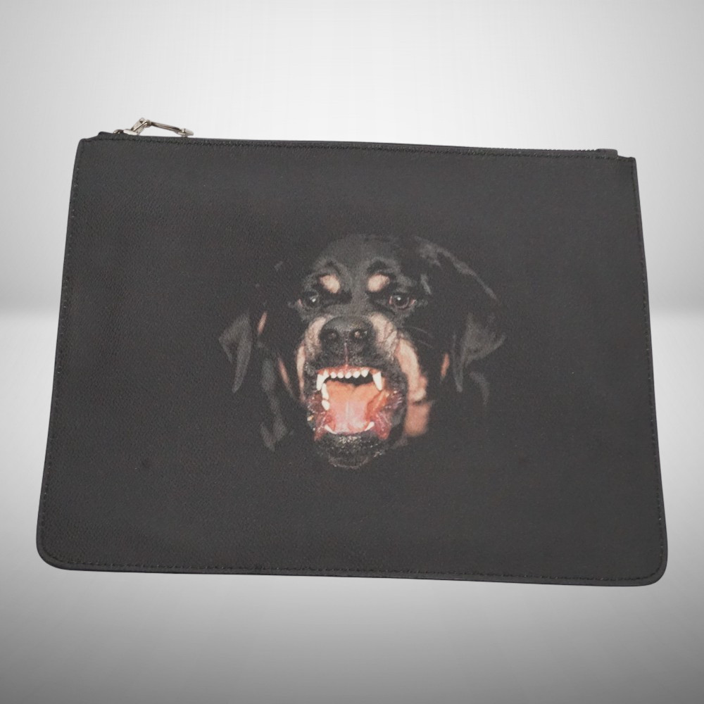 Givenchy Rottweiler Print Clutch Bag Black Dog print Leather Auth Second bag