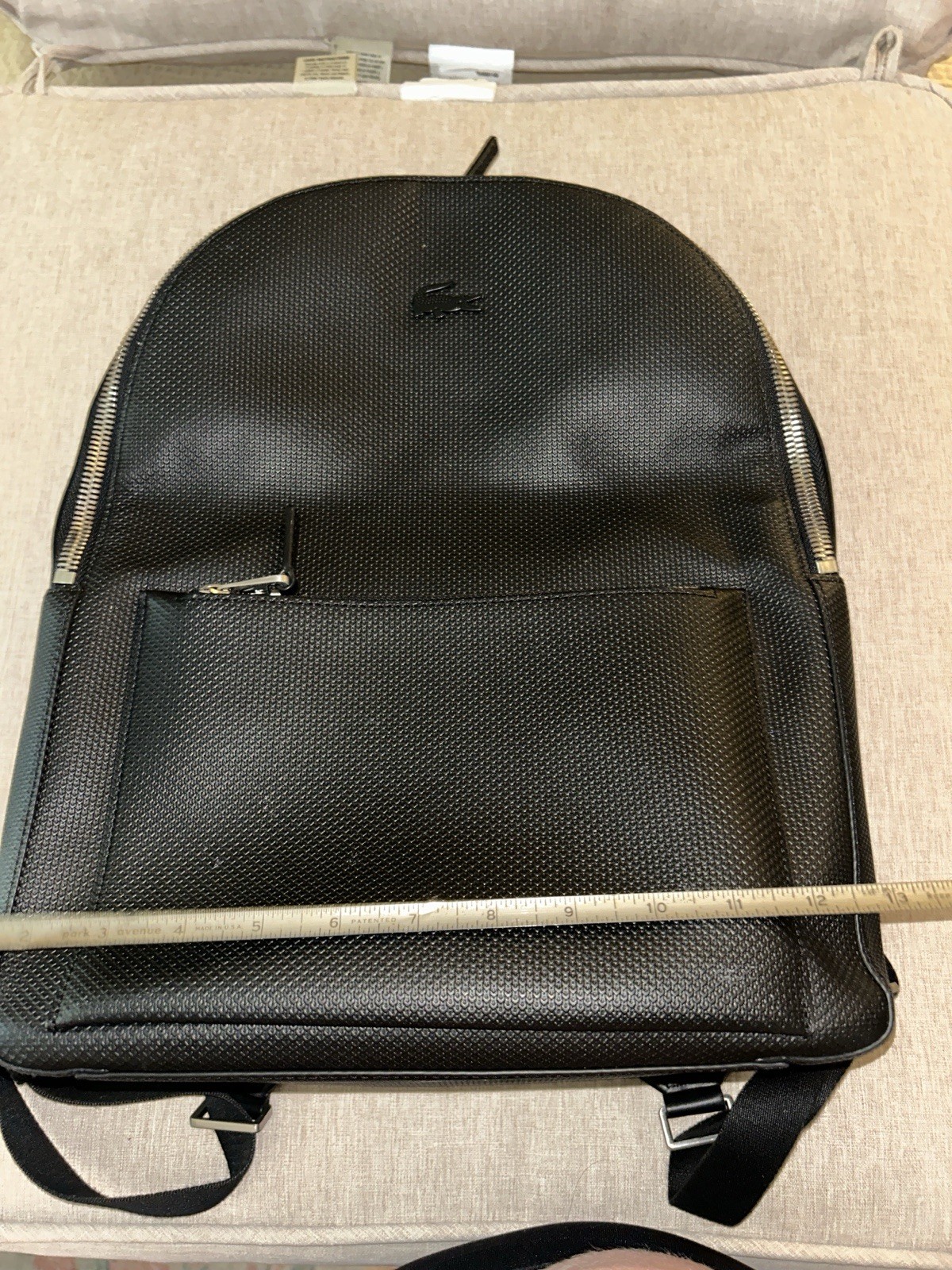 Lacoste Men’s Black Backpack Zip Closure w/ Front Zip Pocket, Adjustable Strap