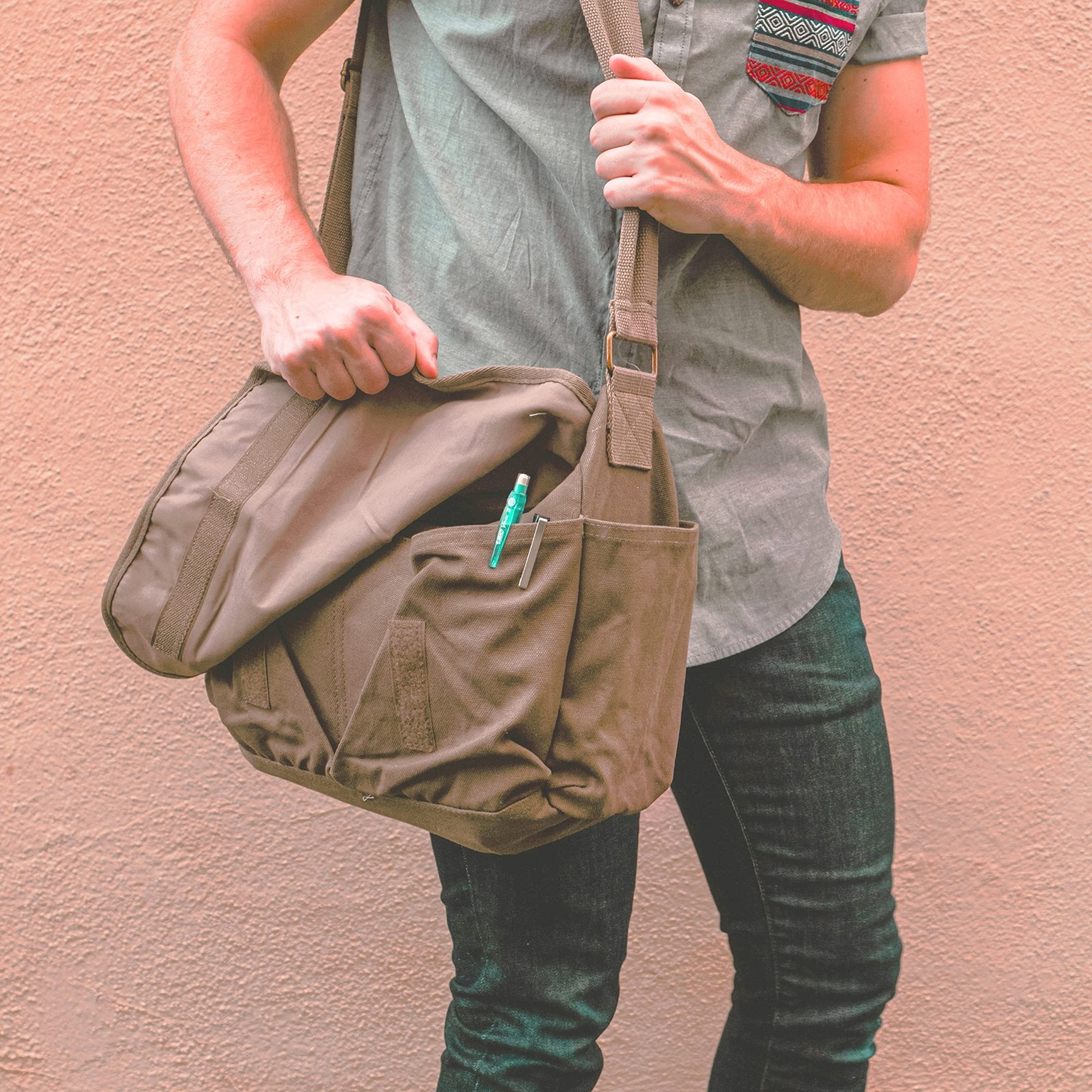 Vintage Messenger Bag – Heavyweight Cotton Canvas Shoulder Bag with Upgraded Fea
