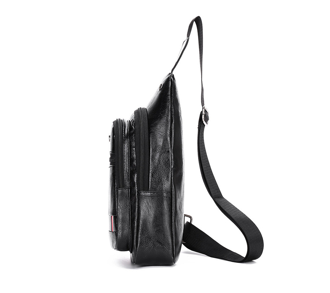 Men Crossbody Bag PU Leather Chest Bag Travel Leisure Bag Mobile Phone Bag Gift