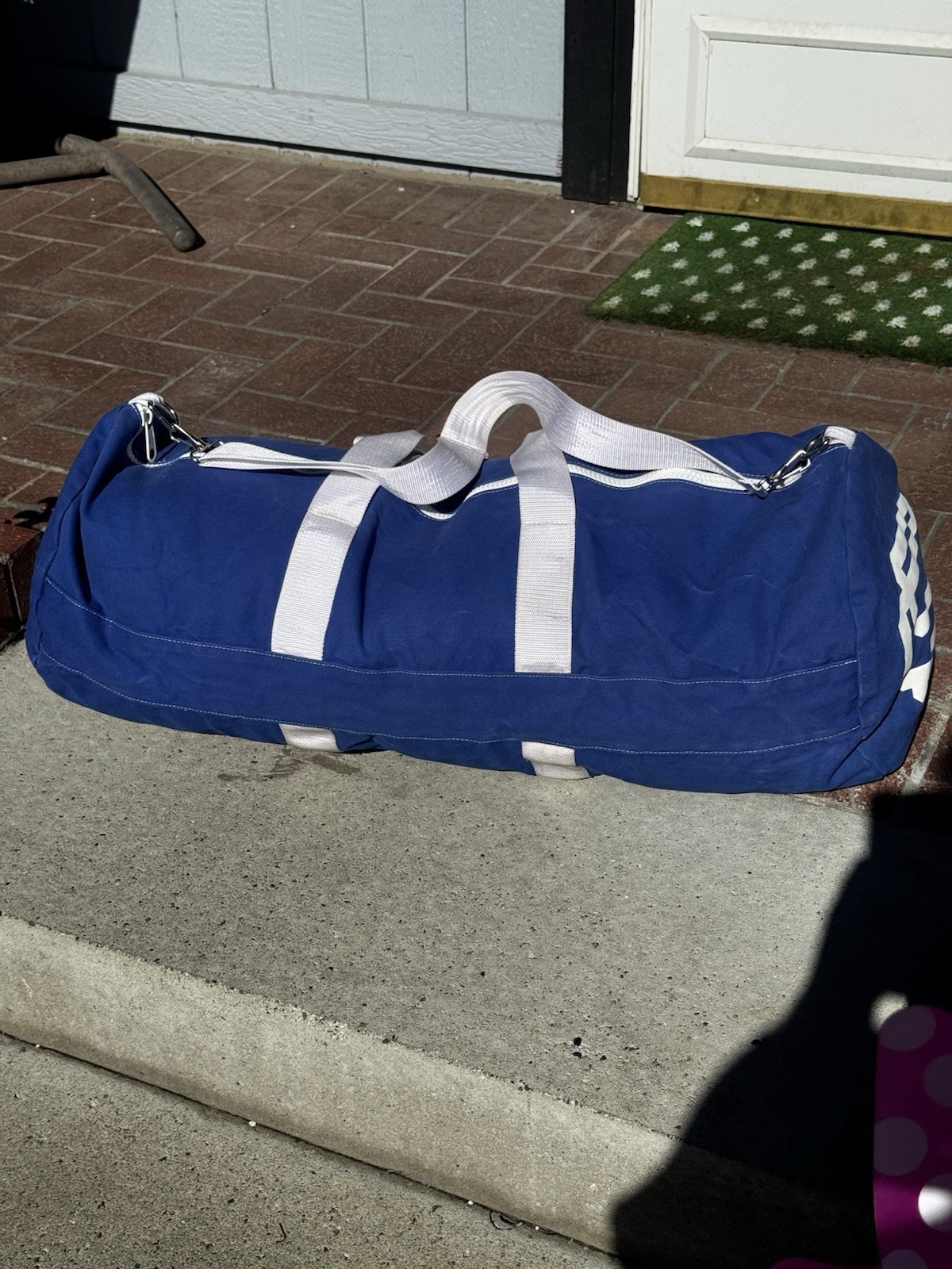 Vintage Jensen Lee USA Canvas Dodgers XL Duffel Bag Blue White 33” Baseball