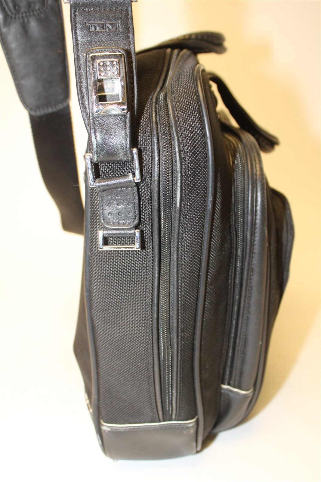 Tumi x Supermicro Alpha Ballistic Black Canvas Leather Travel Messenger Bag