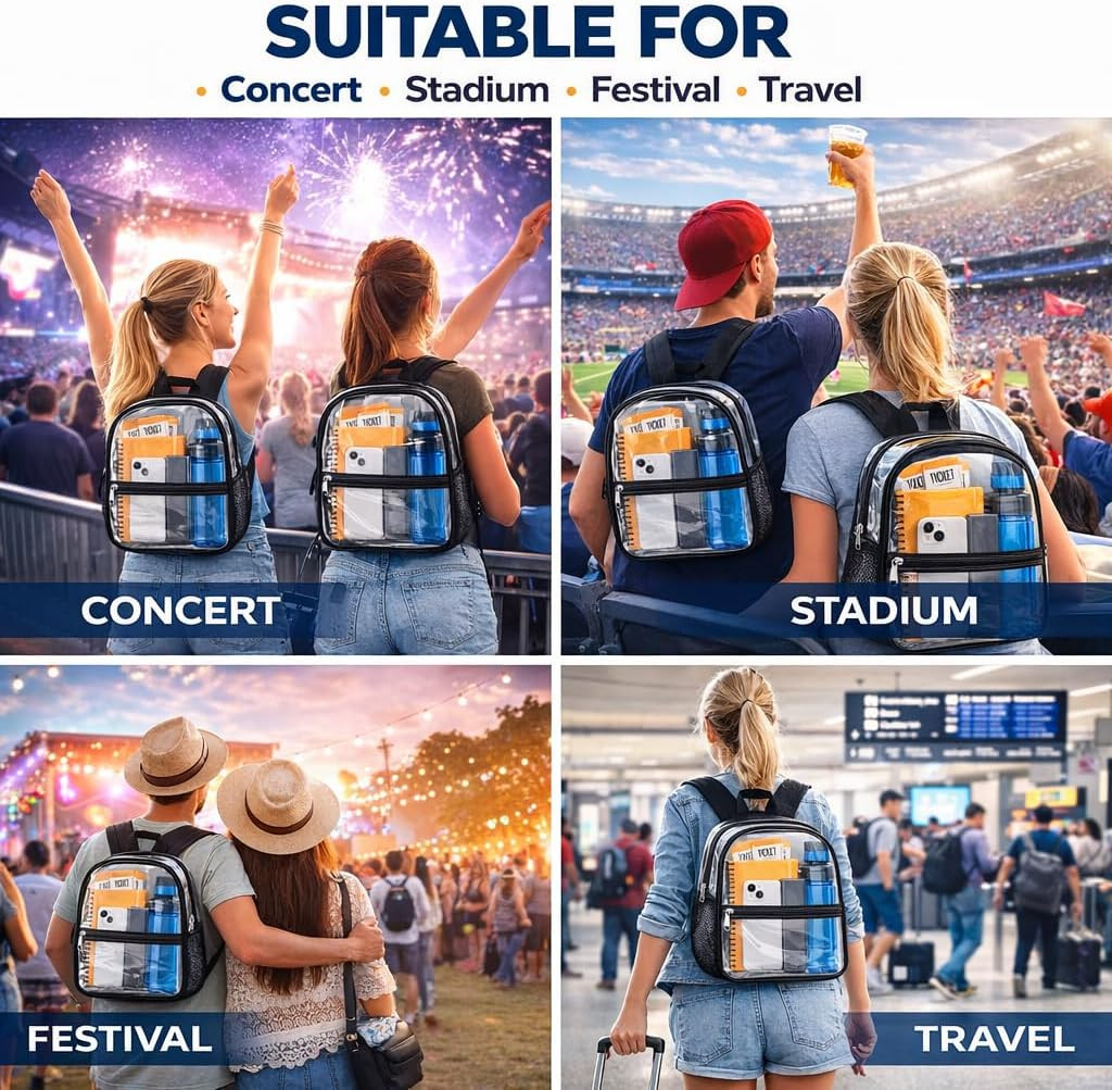 Clear Backpack Stadium Approved, Clear Bag 12 X 6 X 11 In, Small Transparent Bac