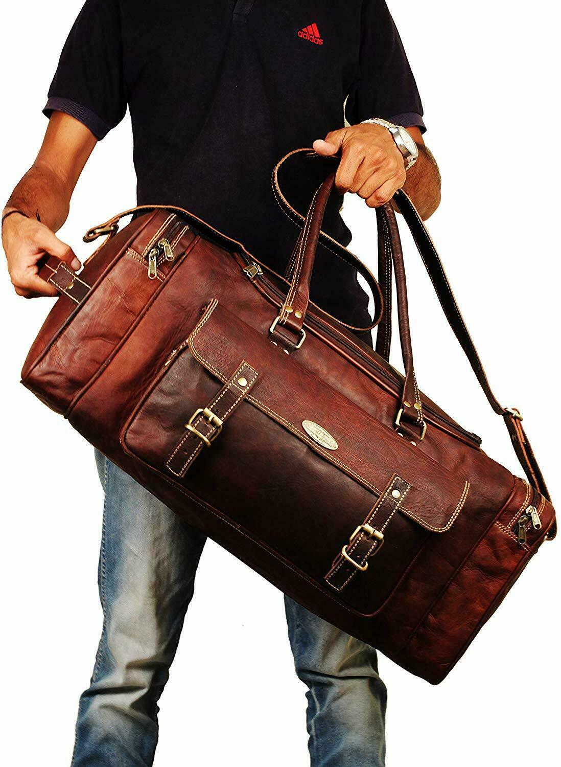 Vintage Leather Travel Luggage Duffel Gym Bag Overnight Weekender Crossbody Bag