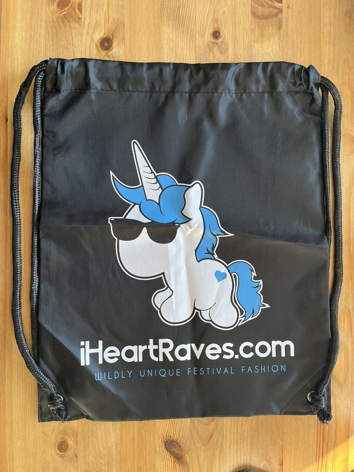 I Heart Raves Unicorn Black String Backpack. Festival Rave EDC