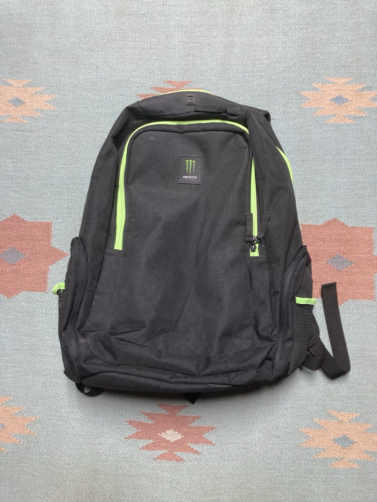 Monster energy backpack book laptop bag black green logo college school