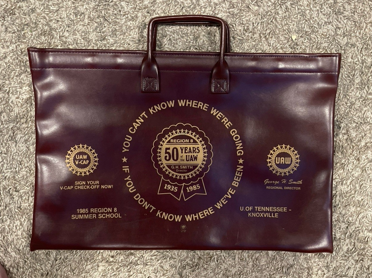 50 Years Uaw Leather Clasp Briefcase United Auto Workers Union Bag 1985 UT Knoxv