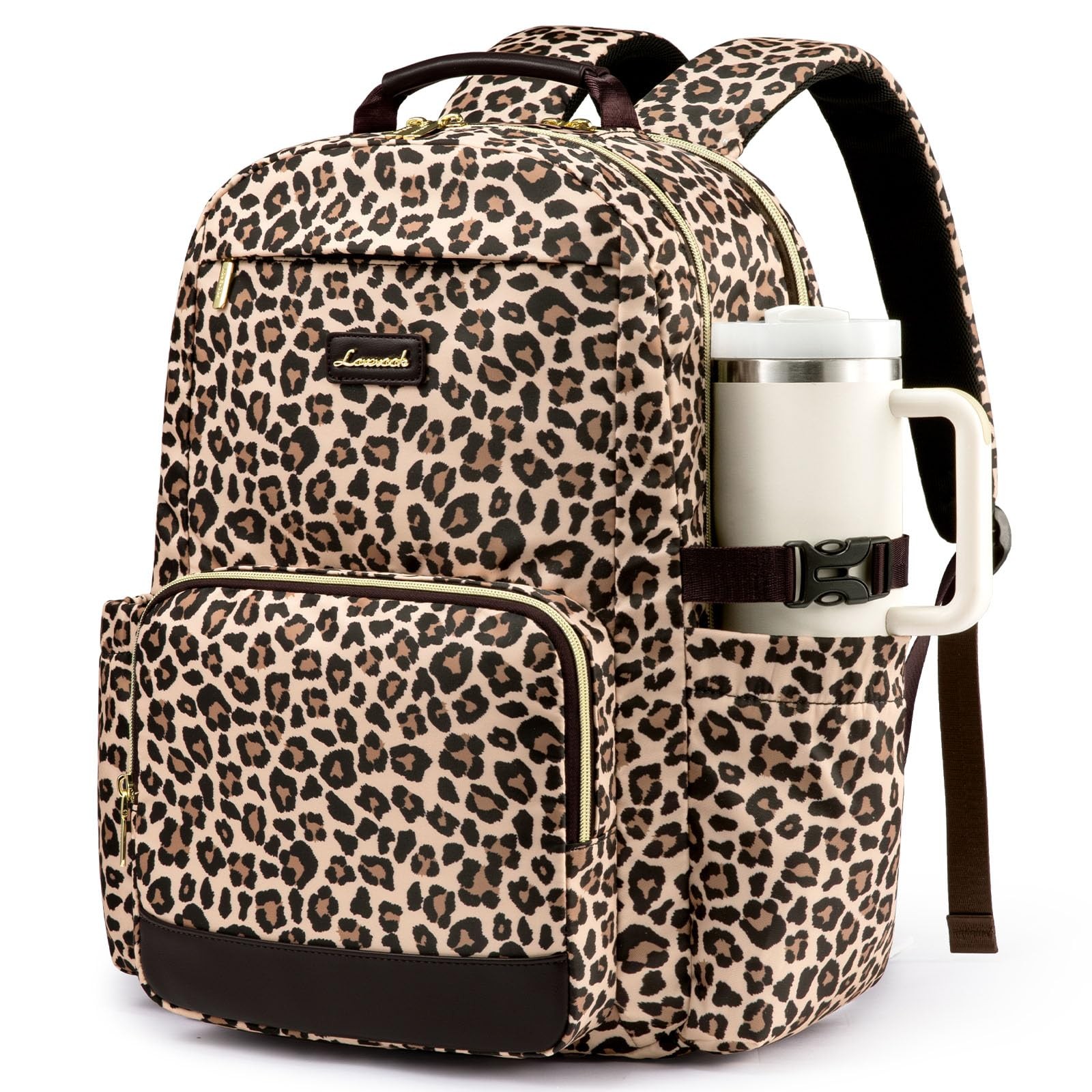 15.6 Inch Laptop Backpack for Women, Leopard Print Travel Work Bag