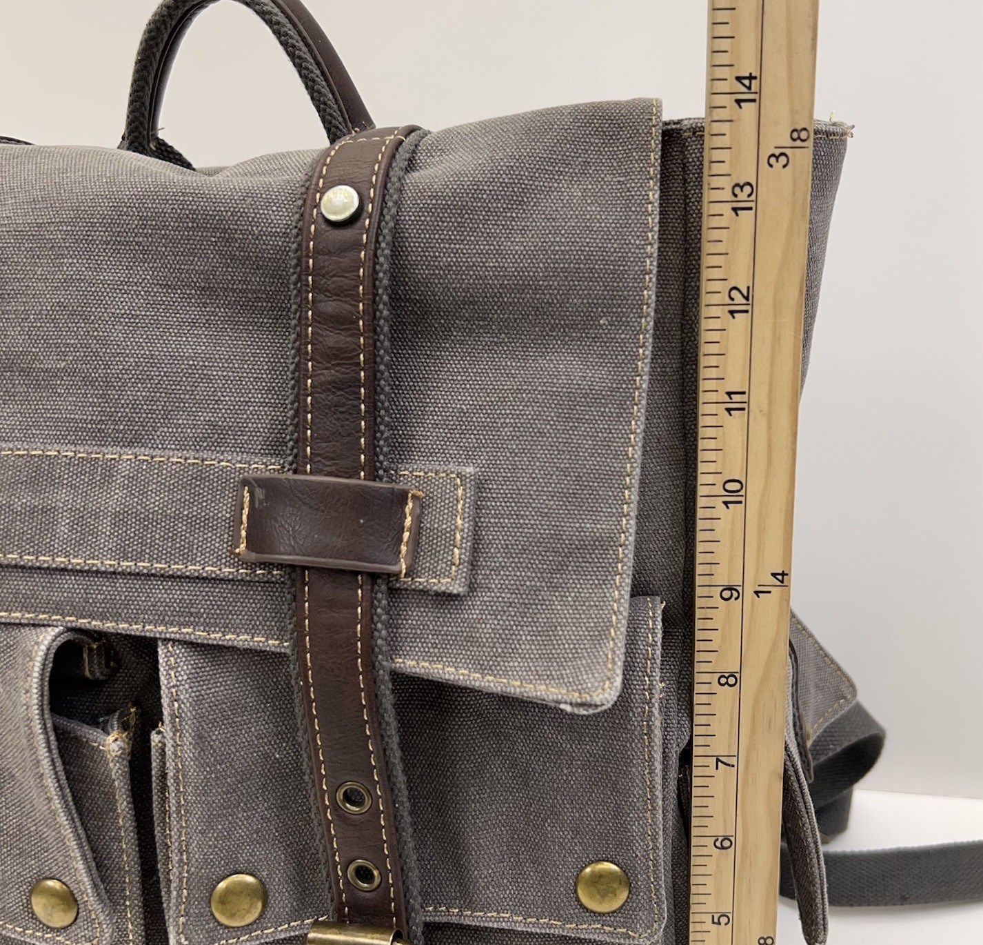 CARGOIT Canvas Leather Backpack Messenger Military Outdoor Travel Gray Rucksack