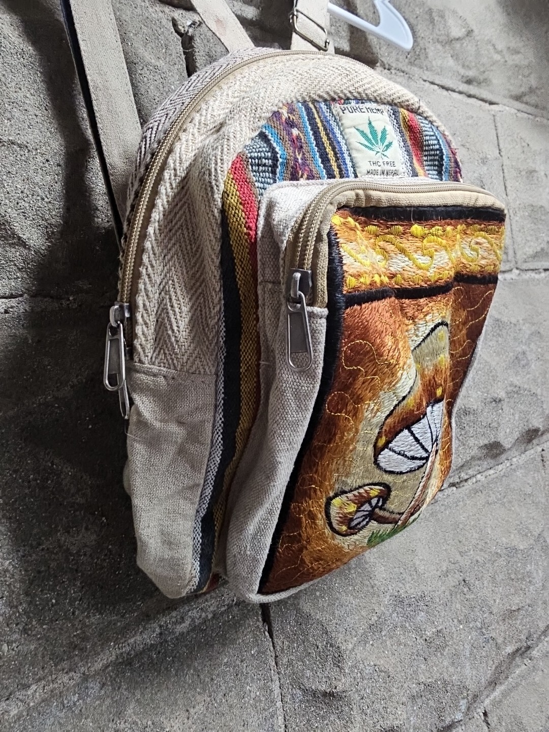 Kathmandu Imports Mushroom Backpack Tote BoHo Hippie Nepal 420 Shroom Bob Marley