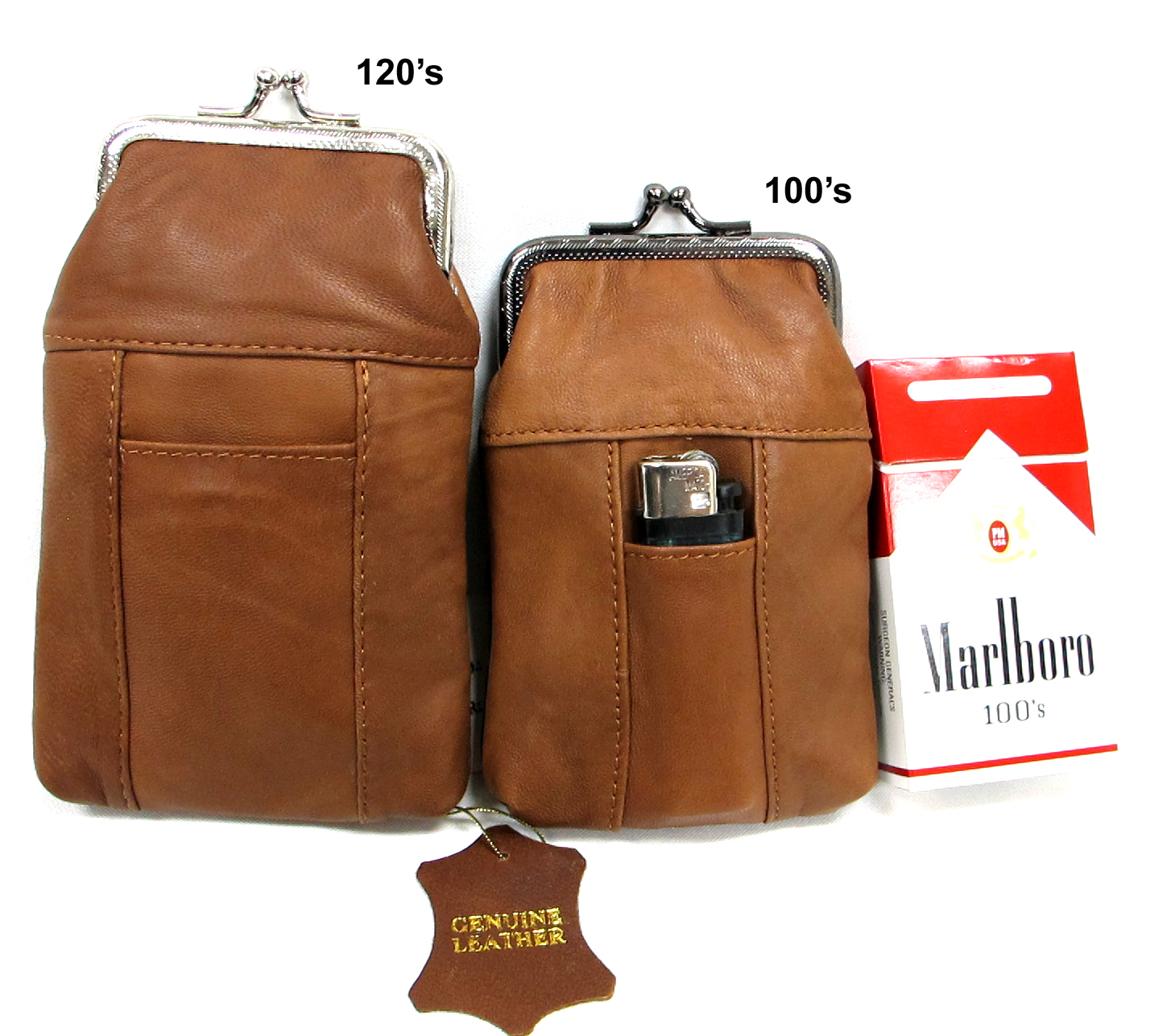 2pc Set Soft Leather Cigarette Case Snap Top Closure One for 100’s One for 120’s