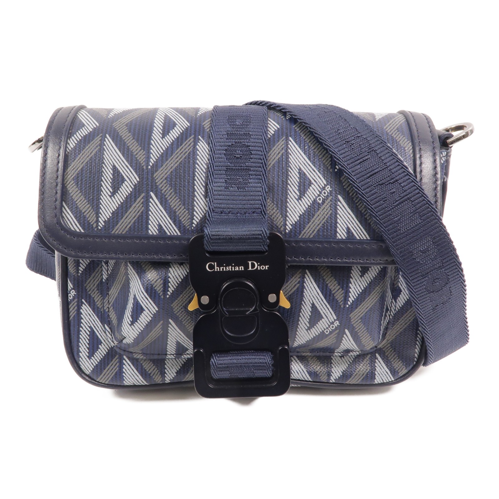 Christian Dior CD Hit The Road Shoulder Bag Coated Canvas Blue
