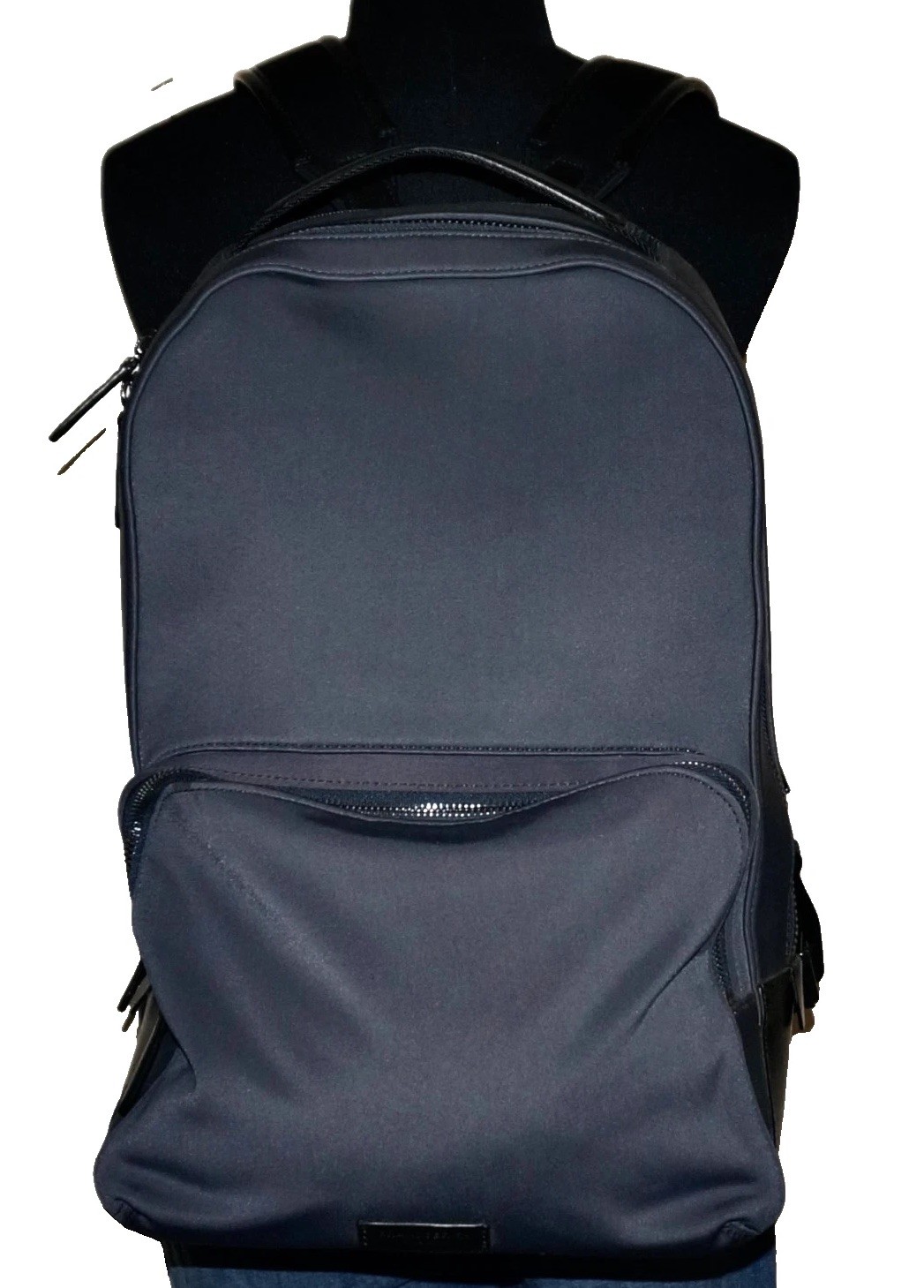 COLE HAAN Slate Blue-Gray Nylon & Black Leather GRAND SERIES Backpack 16×10