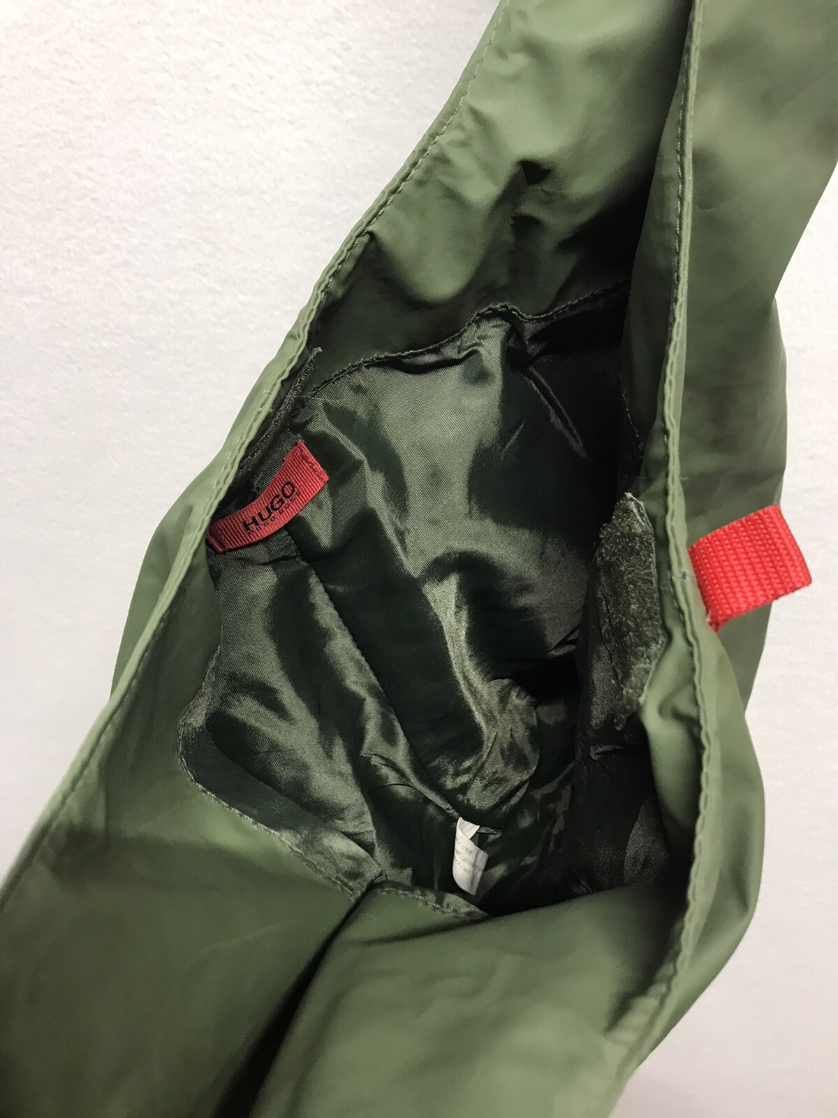 Hugo Boss Army Green Back Pack Nylon PVC 15” X 14” Bungee Button