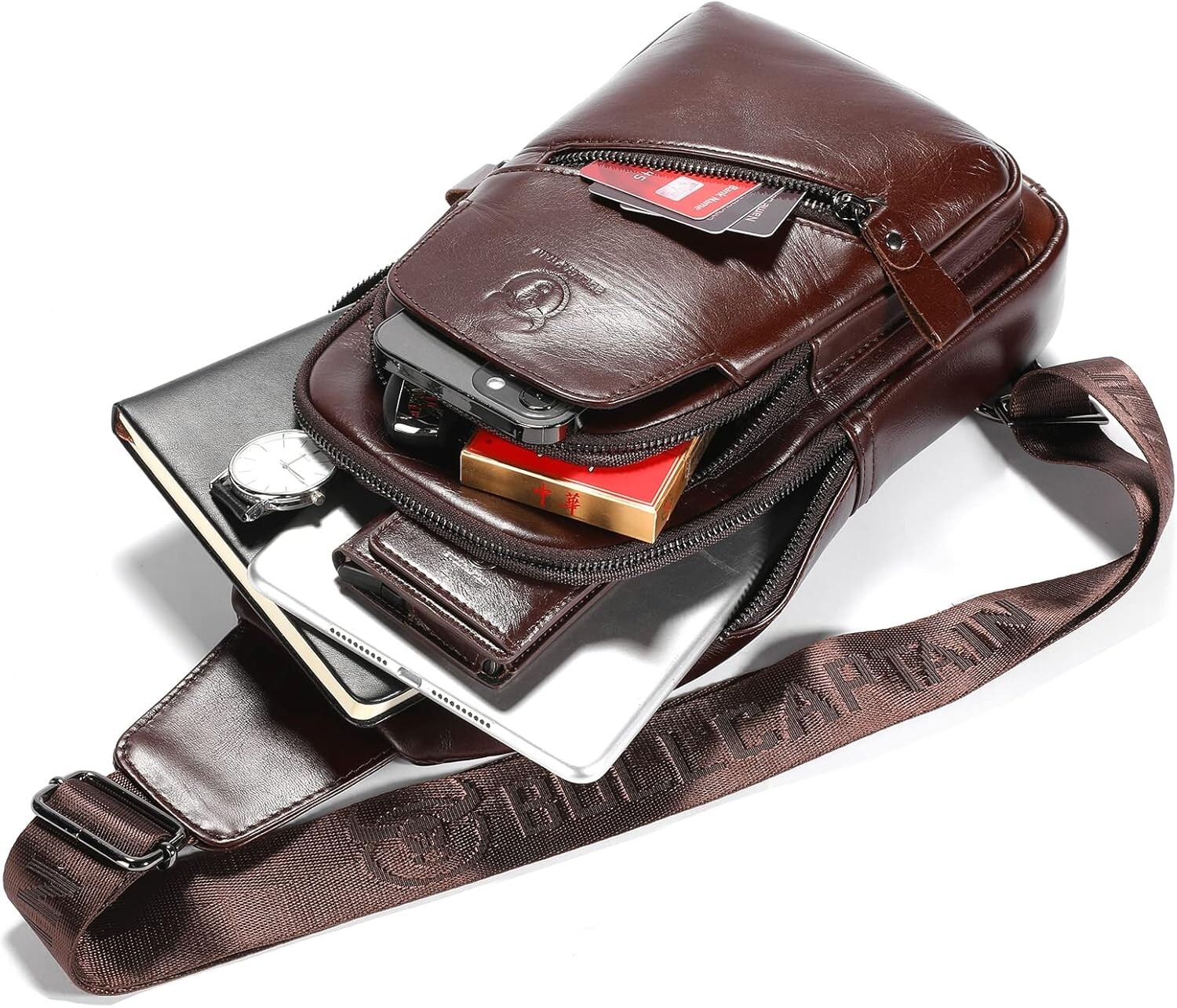 Adjustable Genuine Leather Sling Bag for Men – Perfect for Travel & Leisure