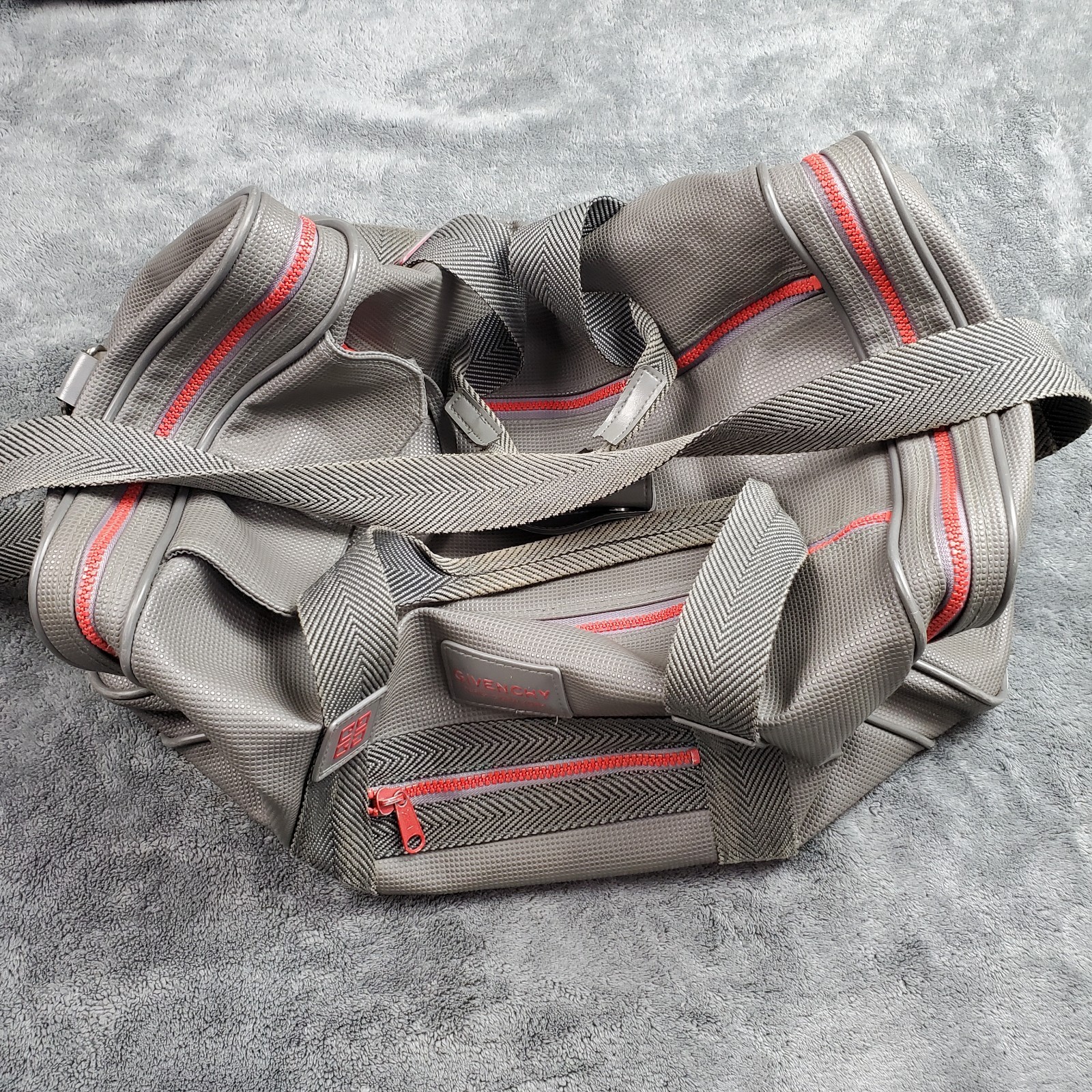 Givenchy Duffle Bag Gray Red Travel Satchel Carry On Overnight