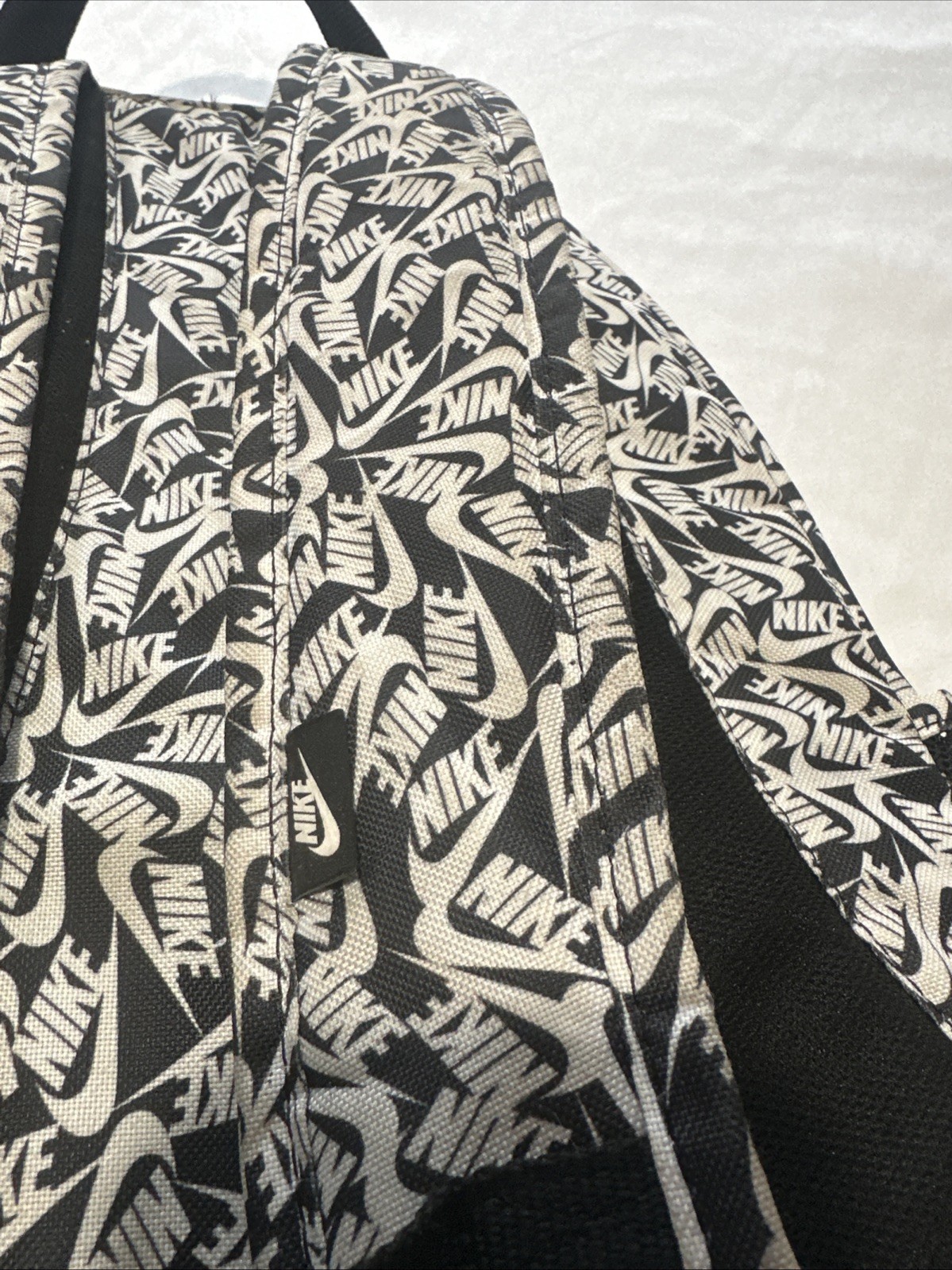 Nike Backpack Black White AOP Allover Big Logo Swoosh – SEE DESCRIPTION