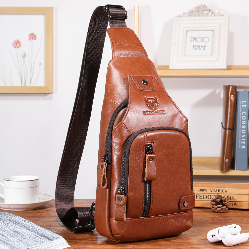 Men Chest bag Shoulder Bag Sling Backpack Crossbody Bag 100% Genuine Leather US