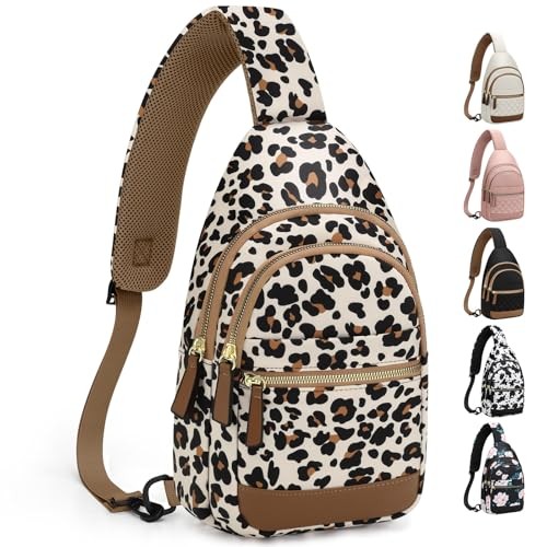 Sling Bag for Women Men Waterproof Crossbody Bags for Women Medium Leopard