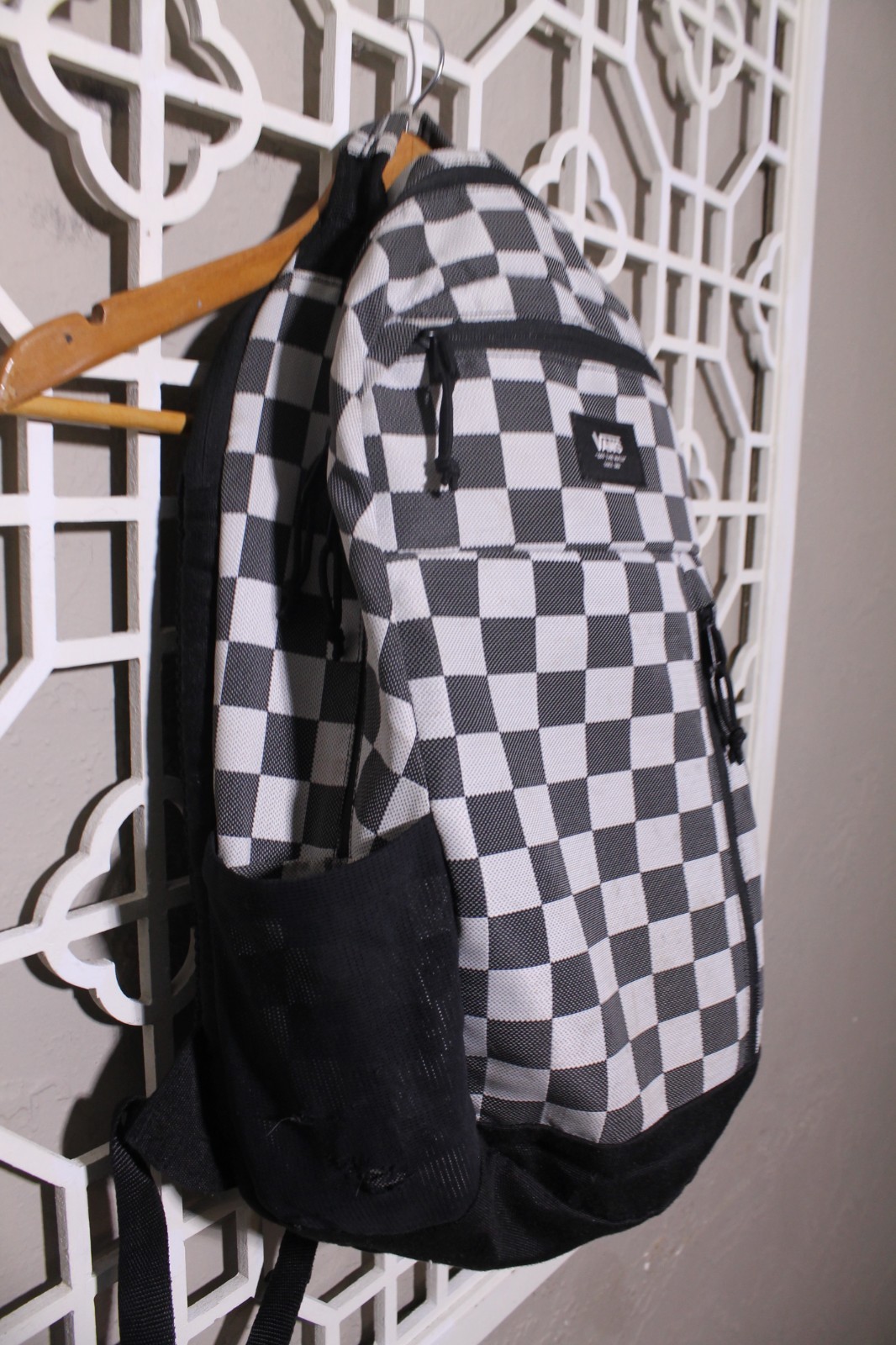 Vans Off the Wall Backpack Black White Book Bag College Checkerboard 19x12x7