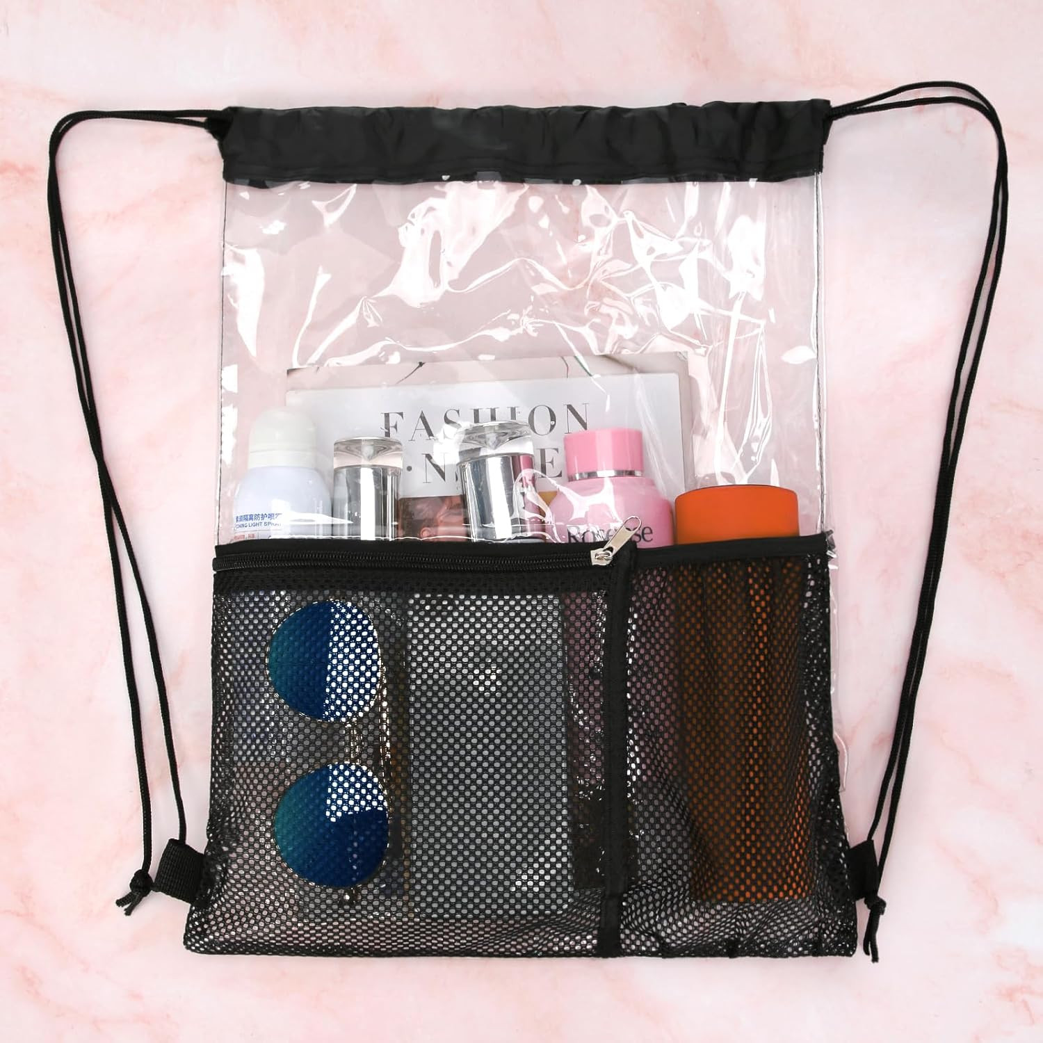 2 PACK Clear Drawstring Bag Stadium Approved, See through Transparent PVC Drawst