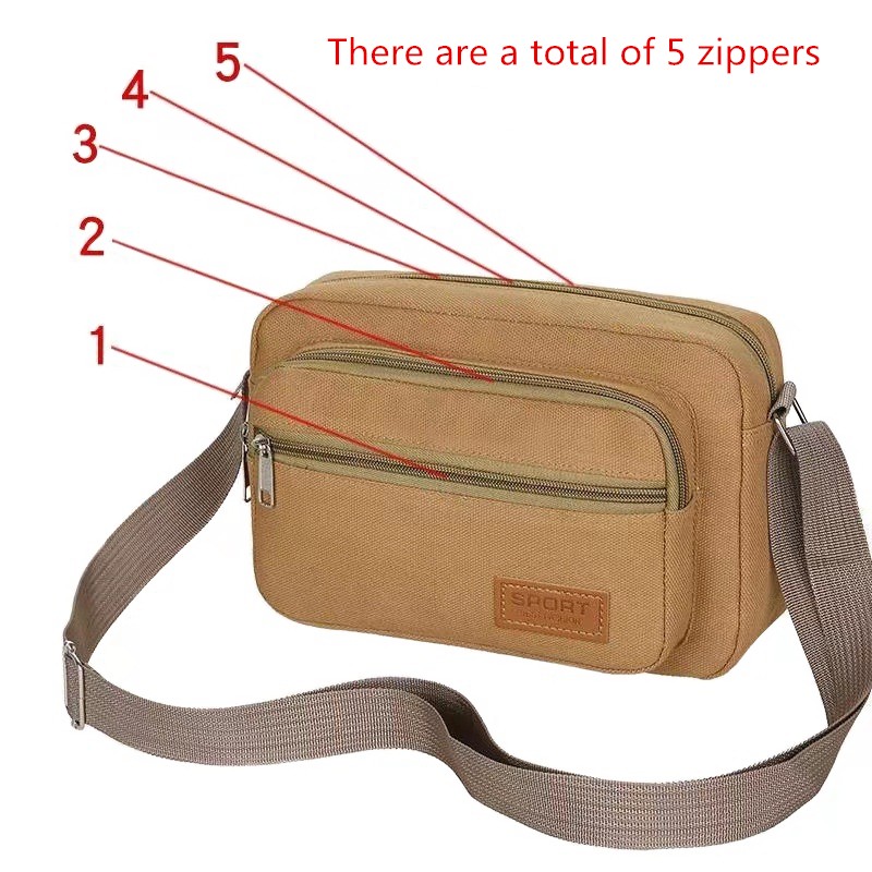 Men’s Shoulder Bag Casual Crossbody Bag Canvas Fabric Multi Pocket Design