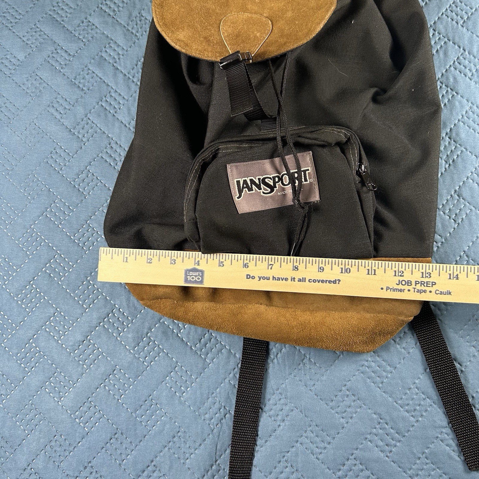 Vintage Jansport Leather Bottom Backpack Cinch Day Pack Suede 1990s USA Retro