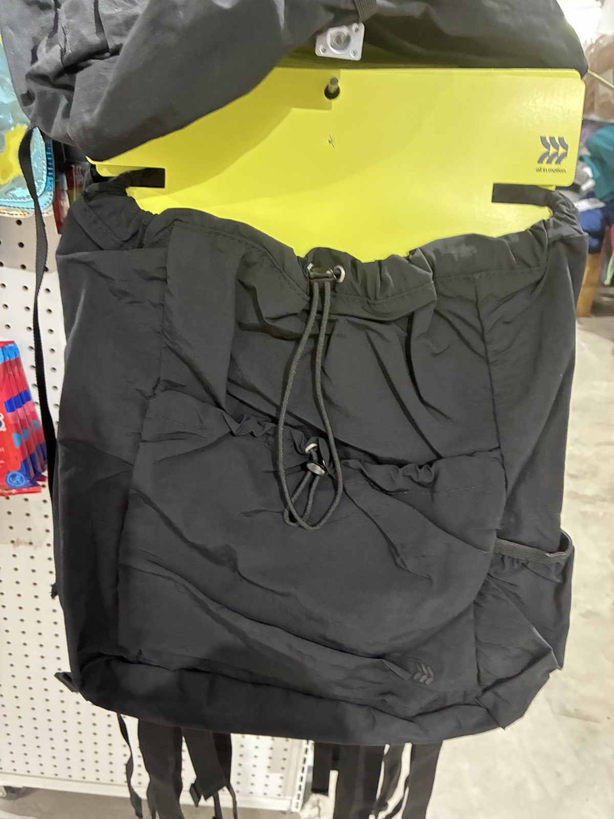 All In Motion 20L Cinch Backpack Adjustable Straps Water Repellent Black