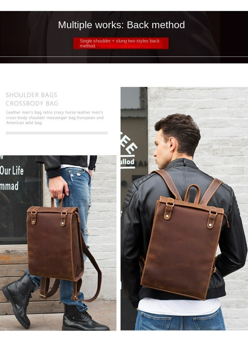Men’s Leather Backpack Retro Large Capacity Computer Travel Business Backpack