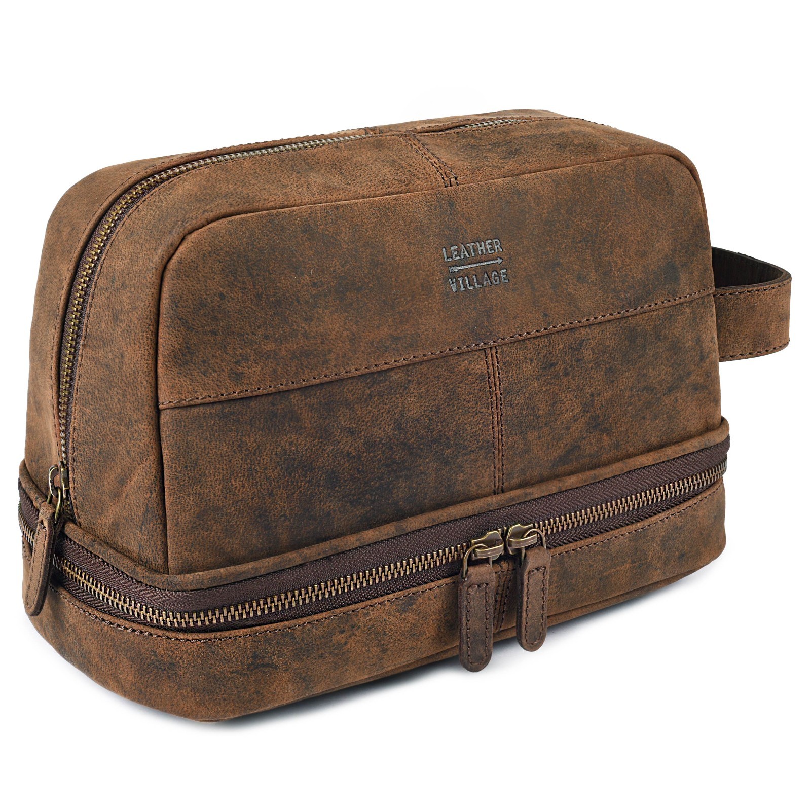 Genuine Leather Travel Dopp KIt for Men & Women- Expandable Toiletry Bag
