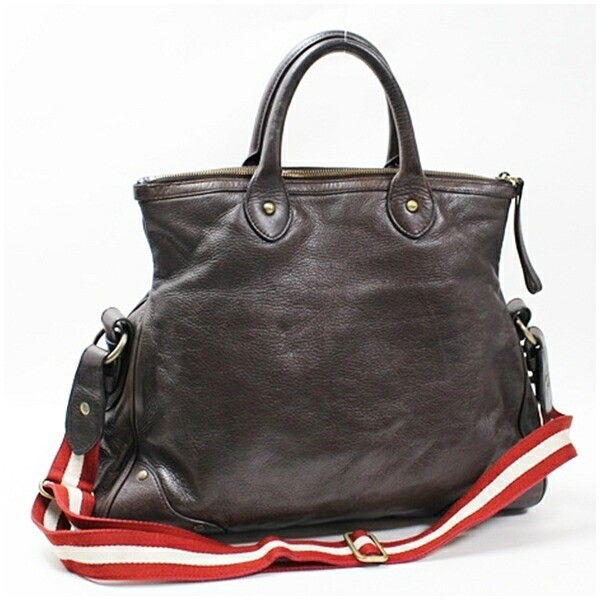 Authentic Bally 2-Way Leather Tote Bag Shoulder Bag/Crossbody Bag Brown