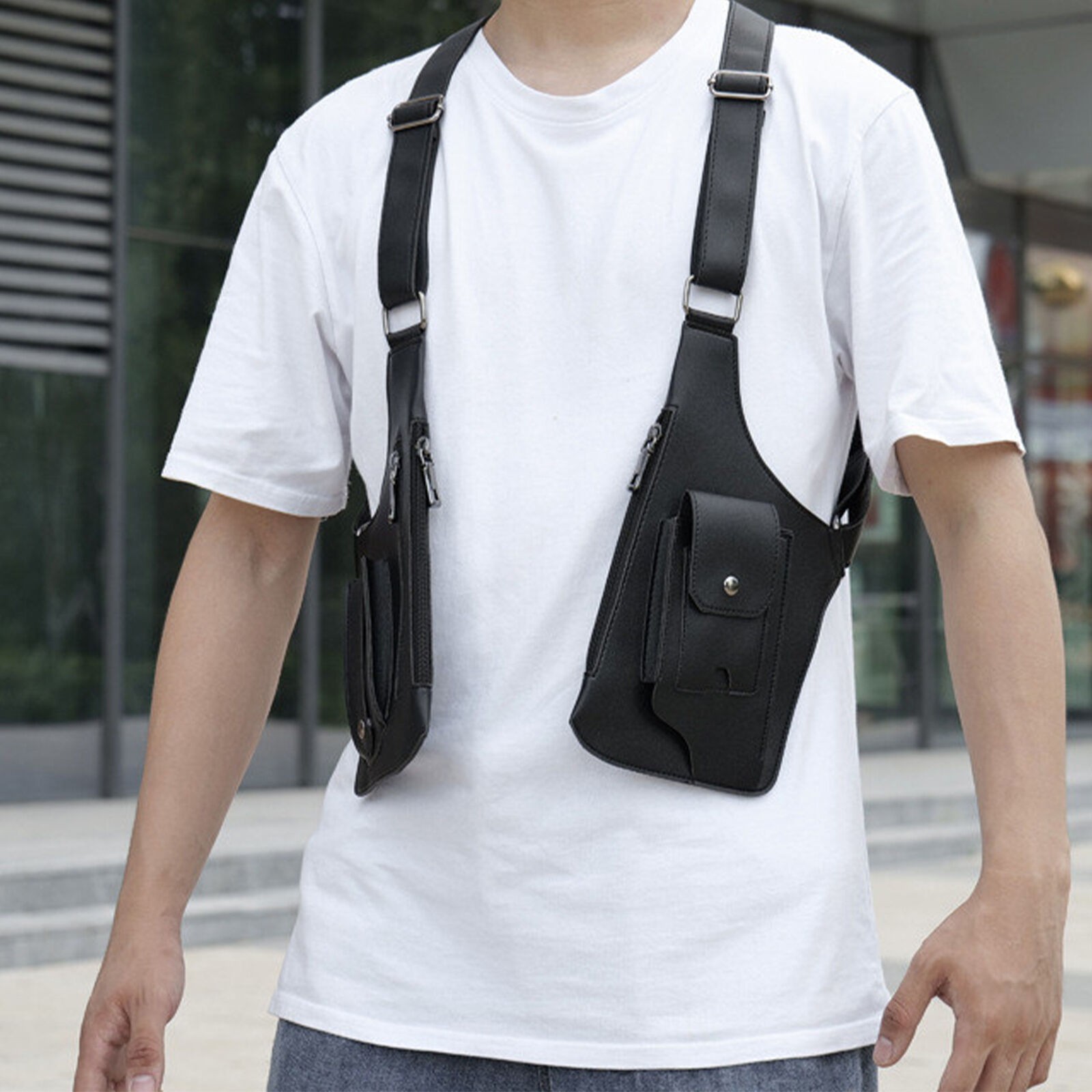 Adjustable Anti-Theft Underarm Shoulder Bag PU Leather Wallet Holster Bag