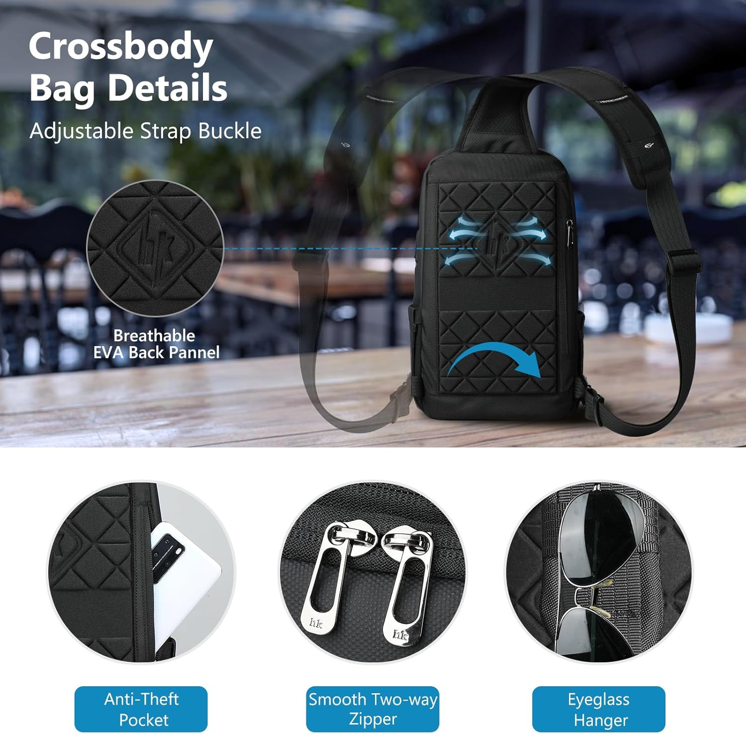 Crossbody Sling Bag for Men, Waterproof Sling Crossbody Backpack with USB Chargi