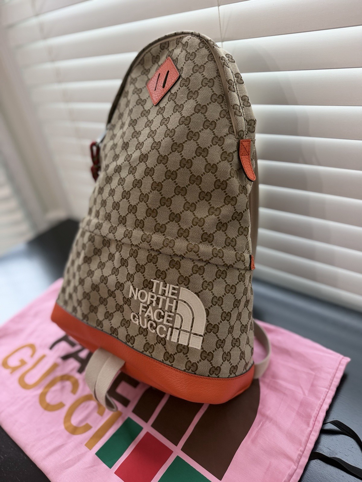 Gucci x The North Face GG Pattern Zip Backpack Beige Brown Orange
