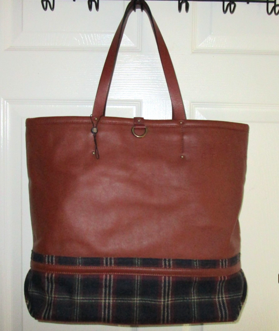Brooks Brothers Brown Leather Tartan Plaid Trim Attache Case Document Tote Bag