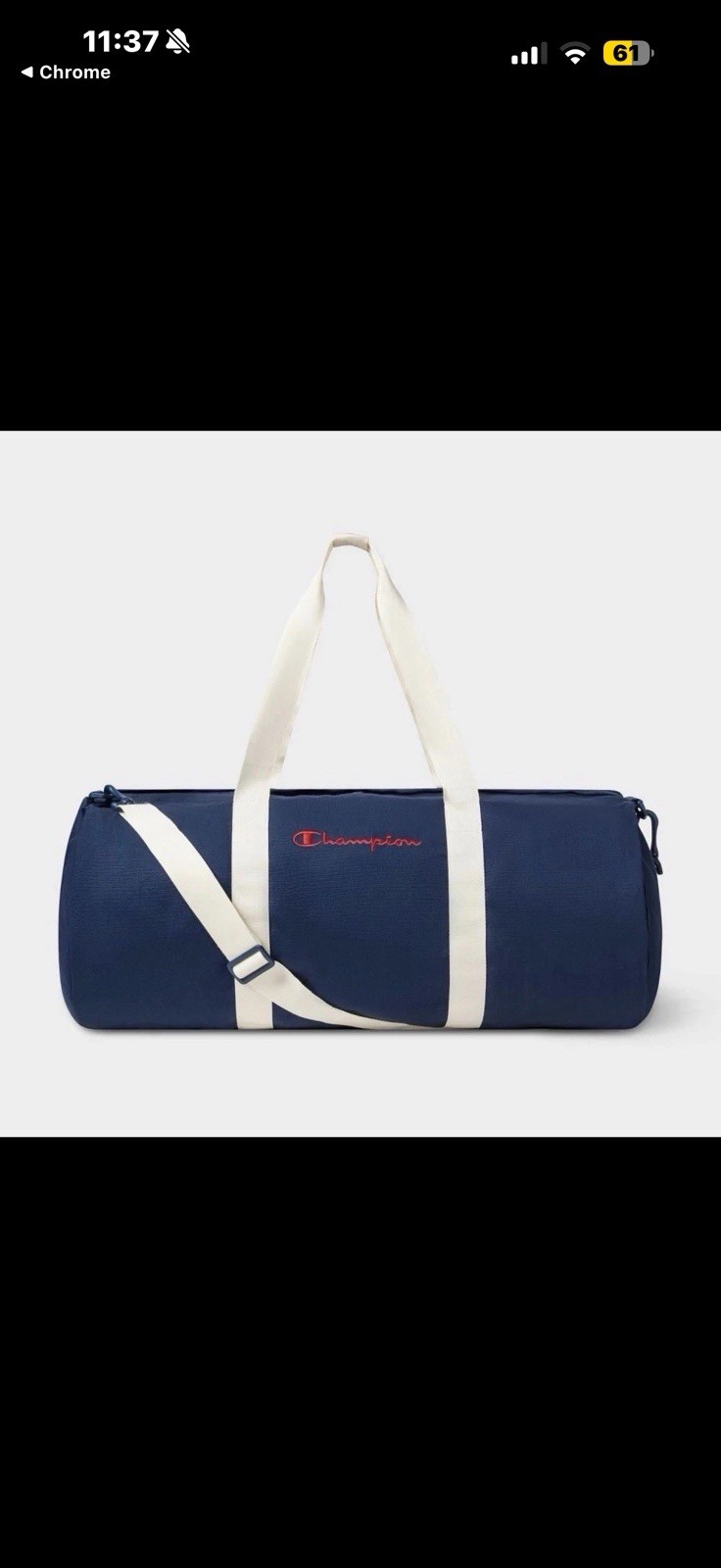 Champion 24″ Navy Blue Canvas Duffel Bag W/ Zipper – NWT in Original Plastic