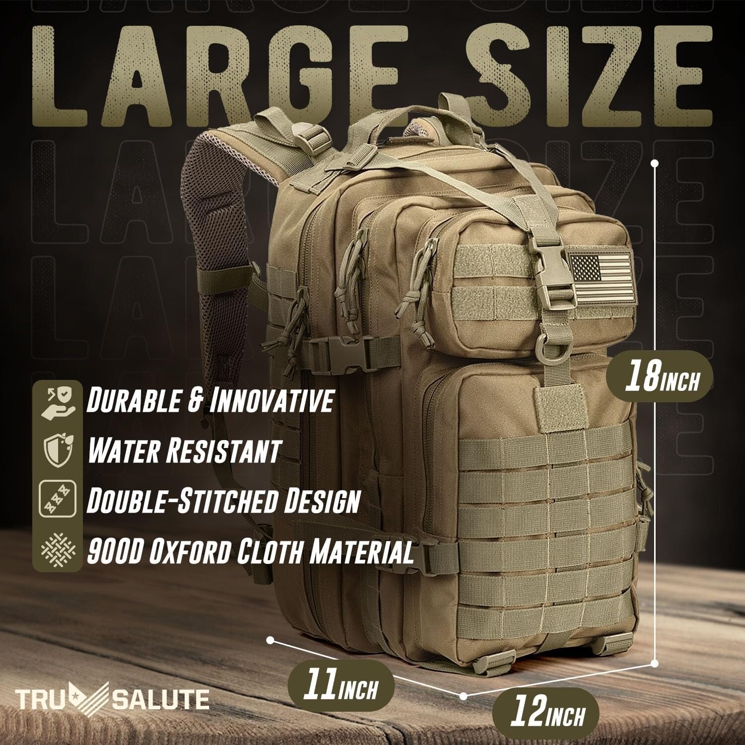 Military Tactical Backpack 45L Large Army Assault Pack Molle Bag Rucksack Khaki