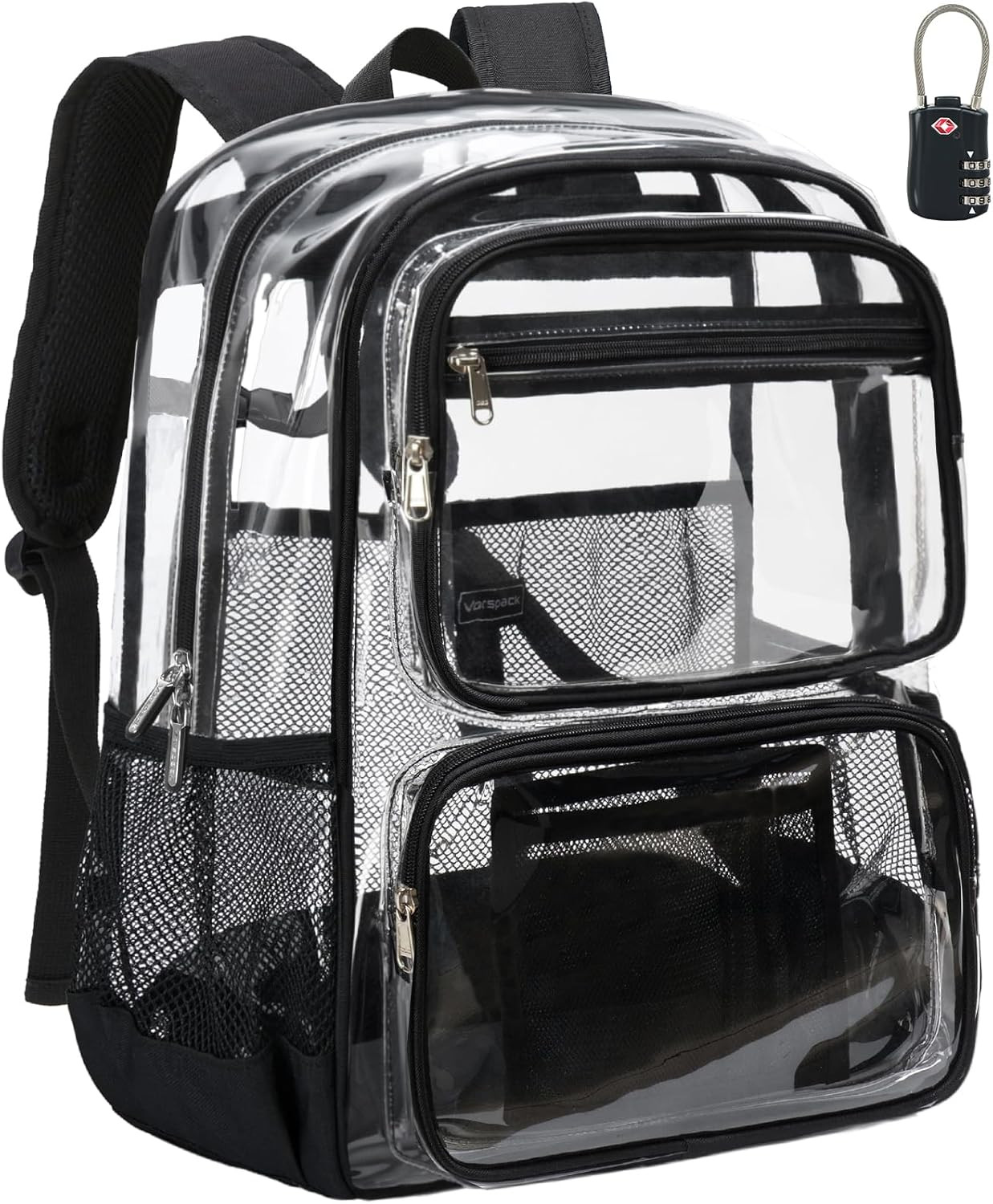 Clear Backpack with TSA Lock, Large Clear Bookbag, Black | Heavy Duty See throug