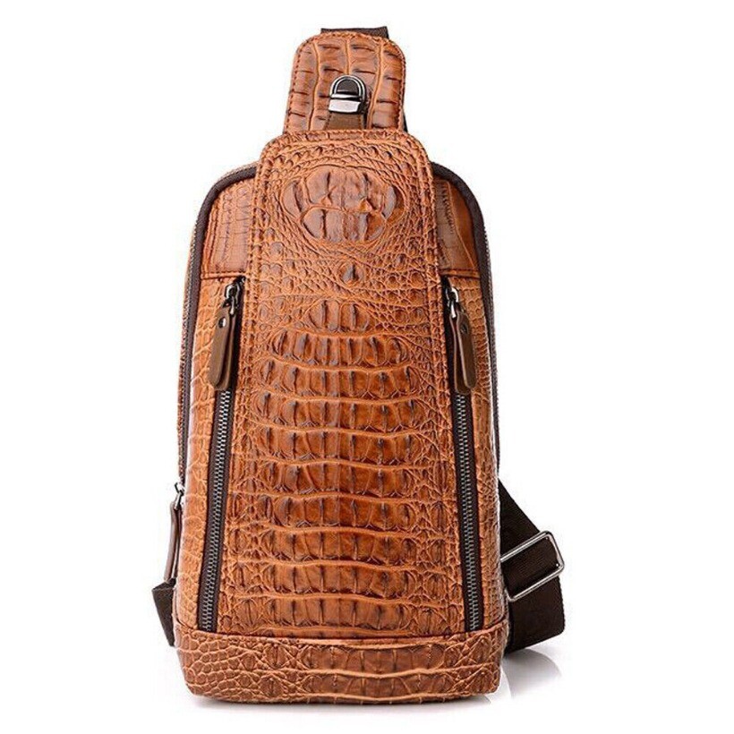 Men’s Leather Chest Bag Tactical Backpack Single Shoulder Crossbody Travel Bag