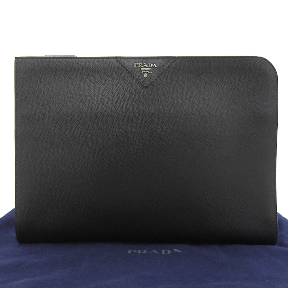 PRADA Logo 2Vn003 Clutch Bag Saffiano Leather Black