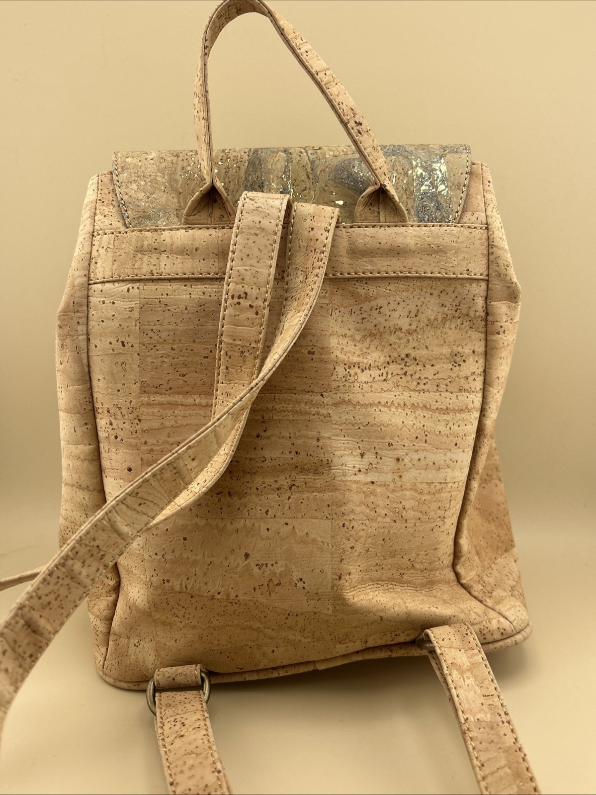 Montado Beige Cork Backpack Adjustable Straps Zip Pocket Inner Outer Pockets