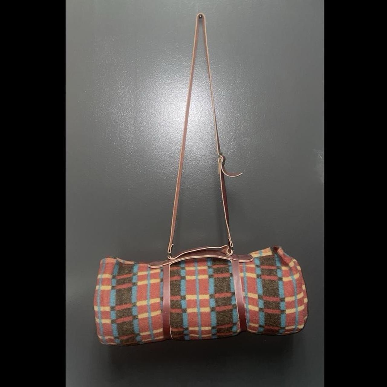 Vintage Woolrich Wool Camp Roll Up Blanket With Leather Carry Harness