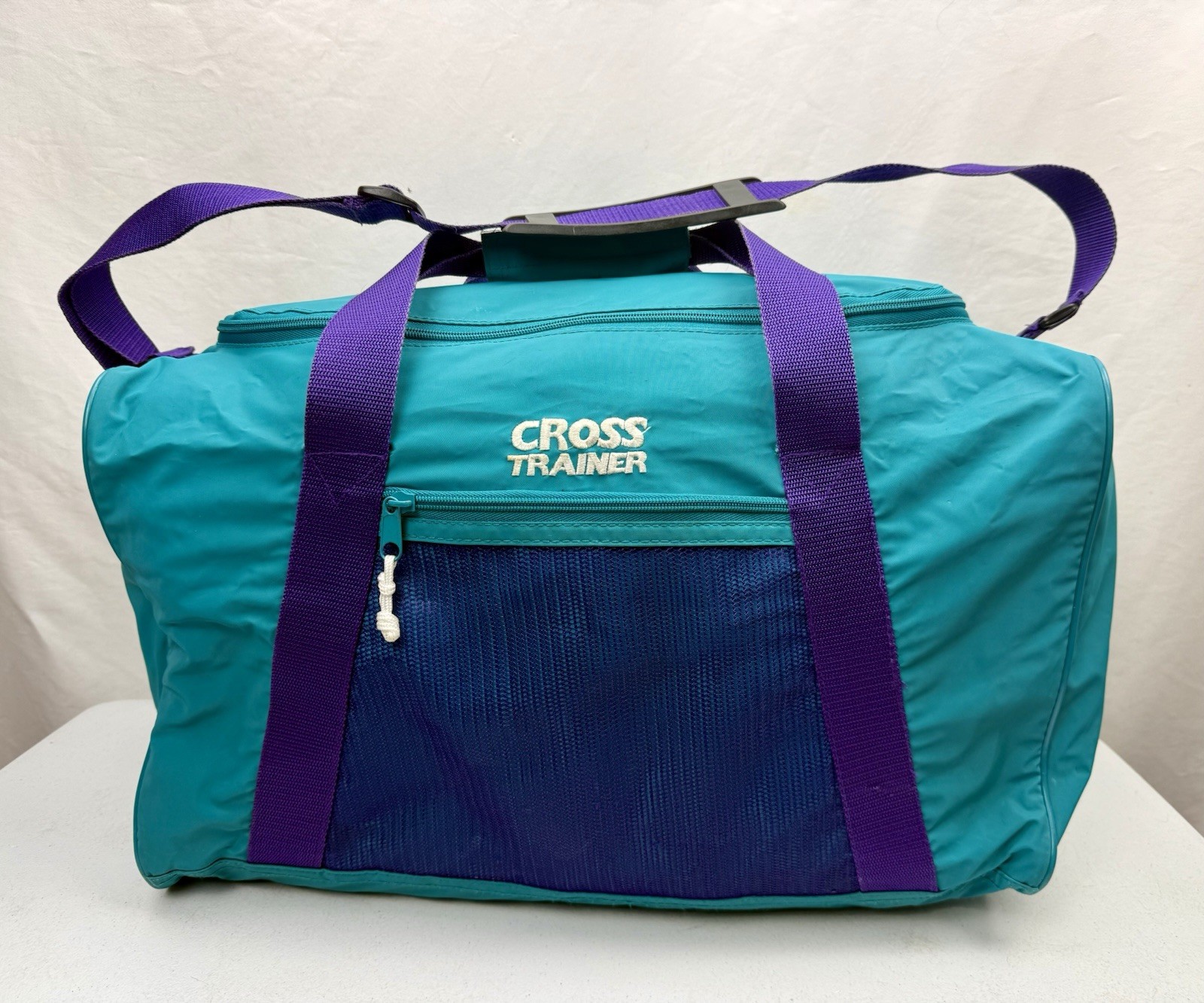 Vintage Cross Trainer Duffle Gym Bag Teal Purple Retro 90s Travel Sports Bag